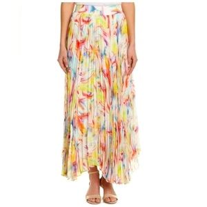 Alice + Olivia Pleated Watercolor Asymmetrical Maxi Skirt Size 4